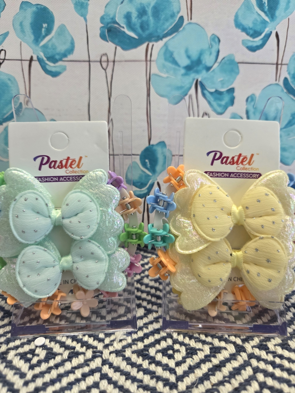 Kids Glitter Bow/Hair Clips - Mint & Pale Yellow (2-Pack)